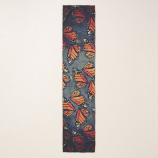 Orange Black Monarch Wings Marbled Blue Grey Scarf