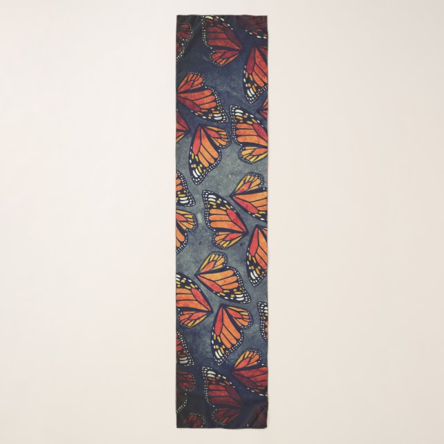 Orange Black Monarch Wings Marbled Blue Grey Scarf (Front)