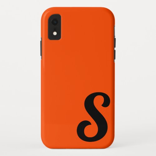 Orange Black Monogram Minimal  Personalize iPhone XR Case