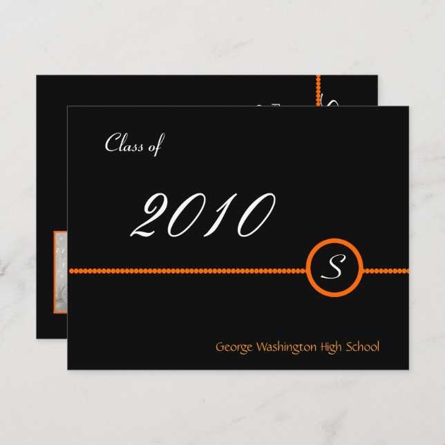 Orange & Black Monogram Photo Invitation (Front/Back)