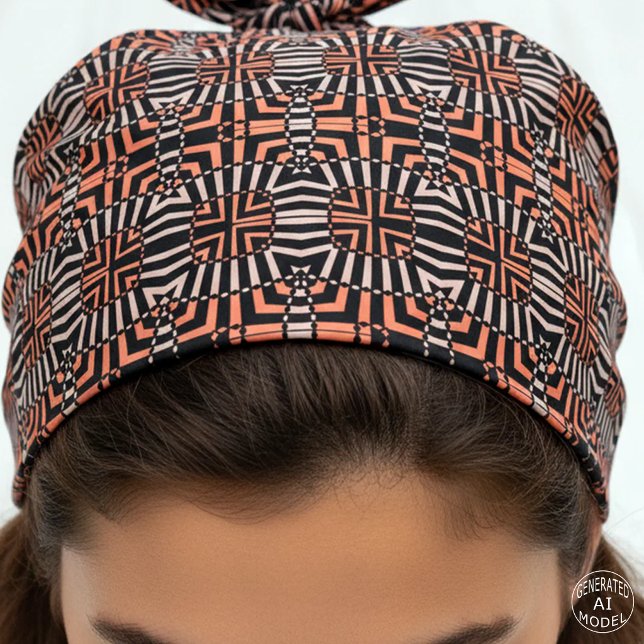 Orange & Black Mosaic Op Art Geometric Pattern Bandana (Creator Uploaded)