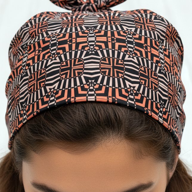 Orange & Black Mosaic Op Art Geometric Pattern Bandana (Creator Uploaded)