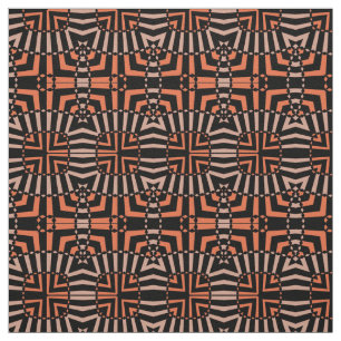 Orange & Black Mosaic Op Art Geometric Pattern Fabric