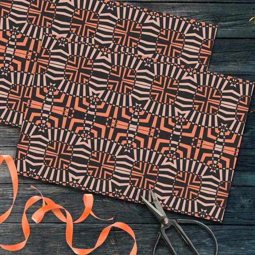 Orange  Black Mosaic Op Art Geometric Pattern Tissue Paper