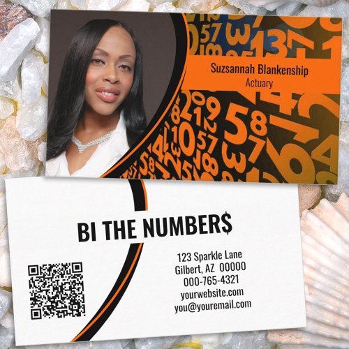 Orange Black Numbers Custom Photo QR Code Business Card