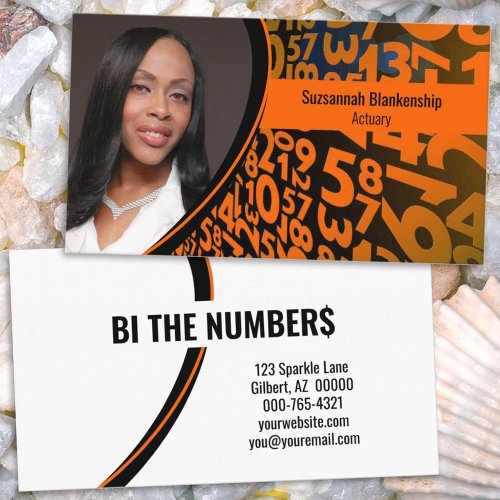 Orange Black Numbers Custom Professional Photo  Business Card