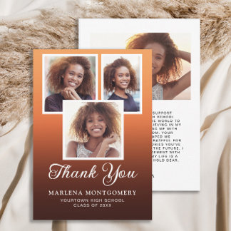 Orange Black Ombre Graduation 4 Photo Thank You Card