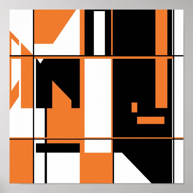Orange Black on White Mosaic-like Geometric Design Poster (Front)