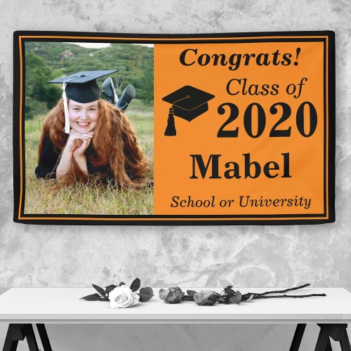 Orange Black One Photo Class of 2024 Graduation Banner