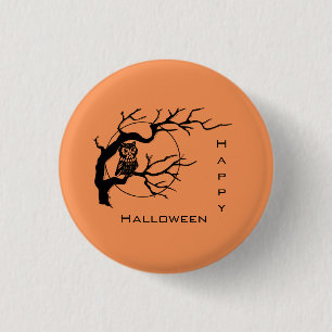 Orange & Black Owl Halloween Pin Button