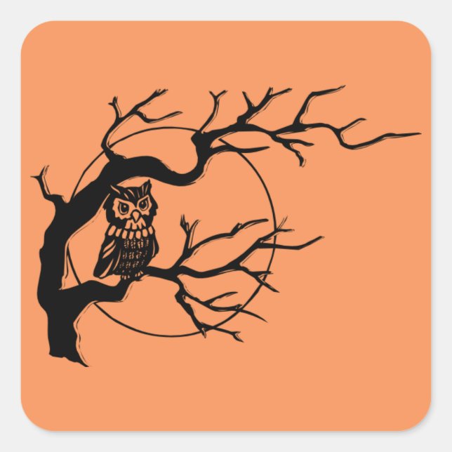 Orange & Black Owl Theme Halloween Stickers (Front)