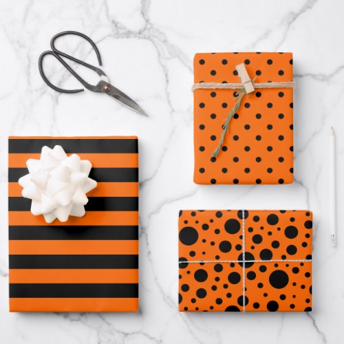 OrangeBlack Patterns Wrapping Paper Sheet Set