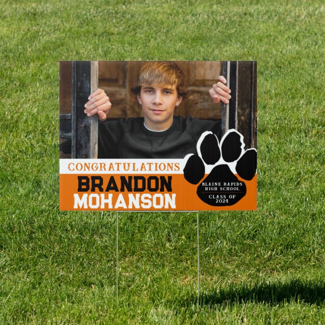 Orange & Black Paw Graduation Photo Senior Yard Sign (Insitu)