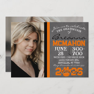 Orange & Black Paw Print Graduation 2 Photo Invitation