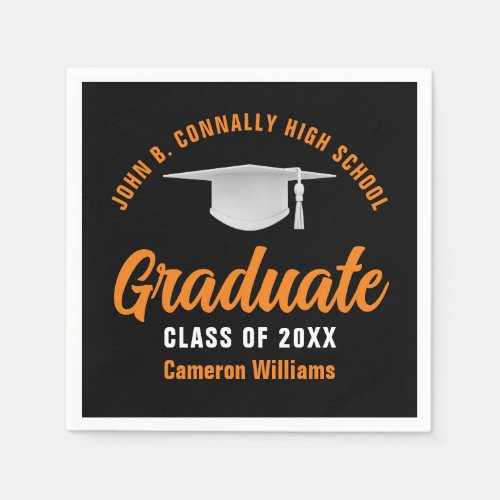 Orange Black Personalized 2024 Graduate Party Napkins