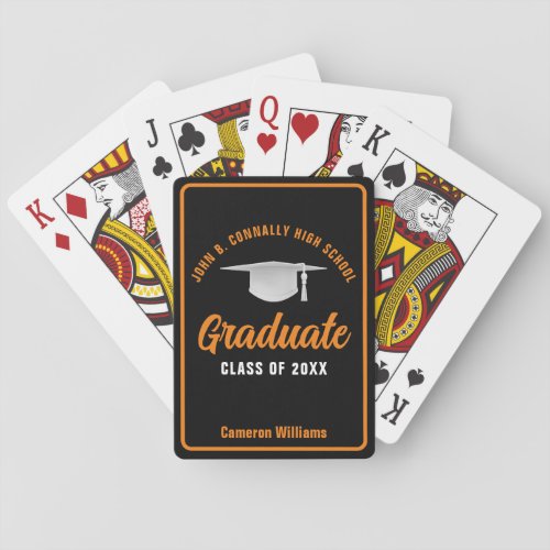 Orange Black Personalized 2024 Graduation Party Playing Cards