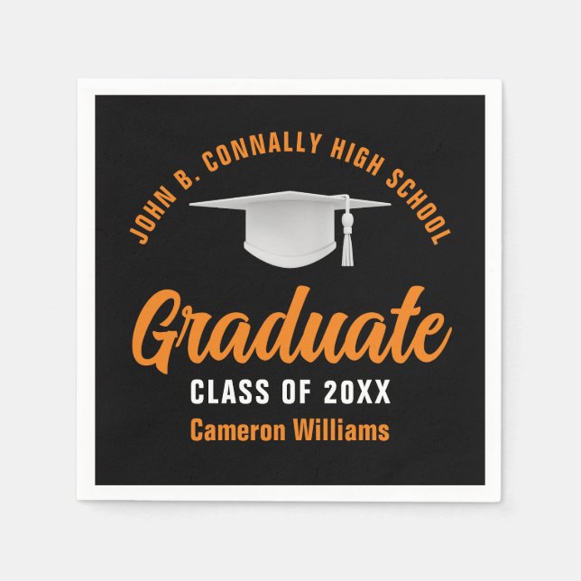Orange Black Personalized 2025 Graduate Party Napkins (Front)