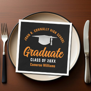 Orange Black Personalized 2026 Graduate Party Napkins