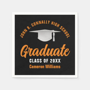 Orange Black Personalized 2026 Graduate Party Napkins