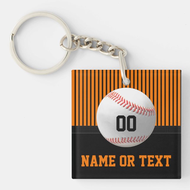 Orange, Black, Personalized Baseball Team Gifts,  Keychain (Front)