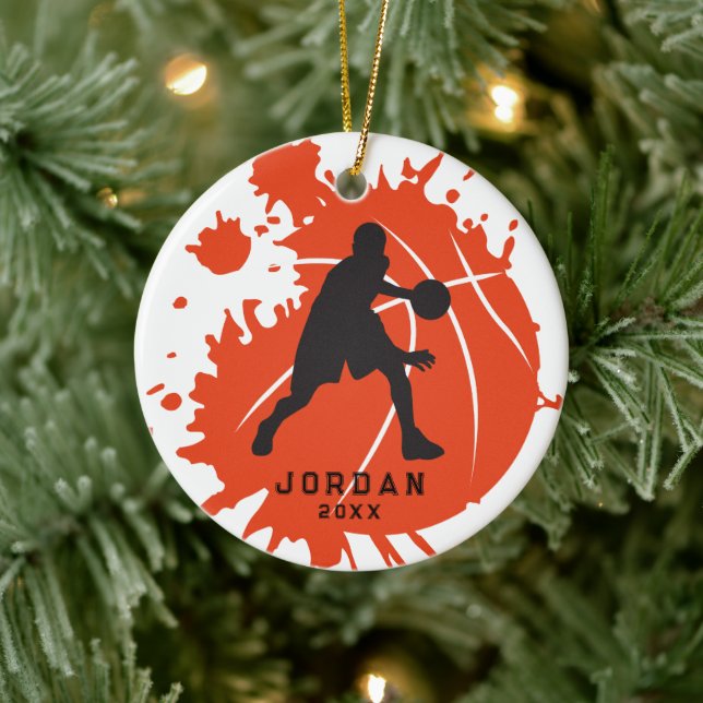 Orange Black Personalized Basketball Player Ceramic Ornament (Tree)