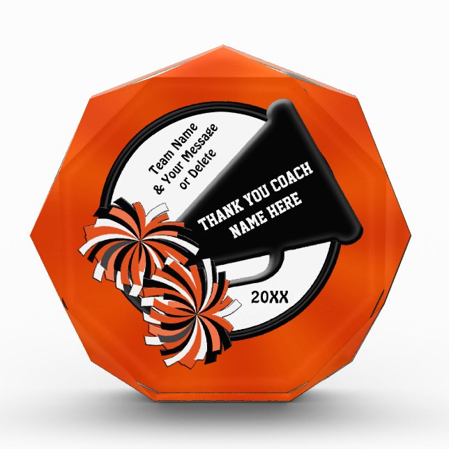 Orange, Black Personalized Gifts for a Cheer Coach (Front)
