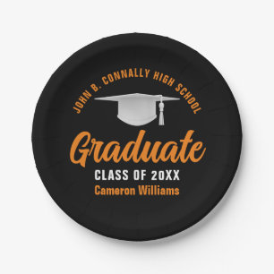 Orange Black Personalized Graduation Party Paper Plates