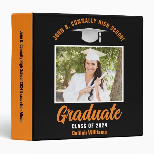 Orange Black Personalized Graduation Photo Album 3 Ring Binder