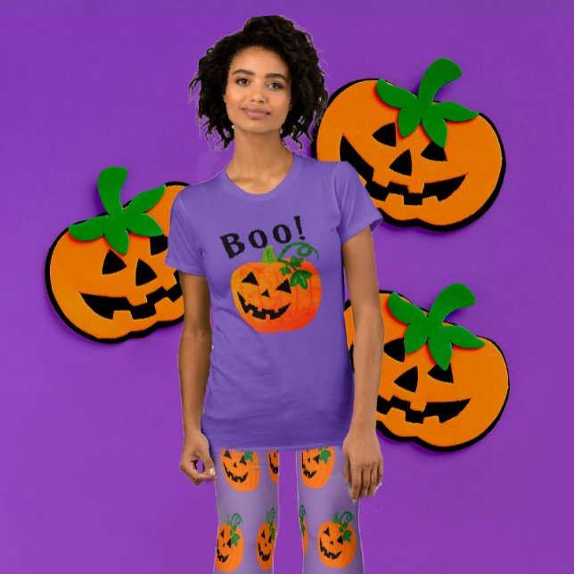  Orange Black Personalized Jack O Lantern Boo T-Shirt (If you love purple, this fun Halloween Jack-o'-lantern tee shirt is for you! Also matching tights!)