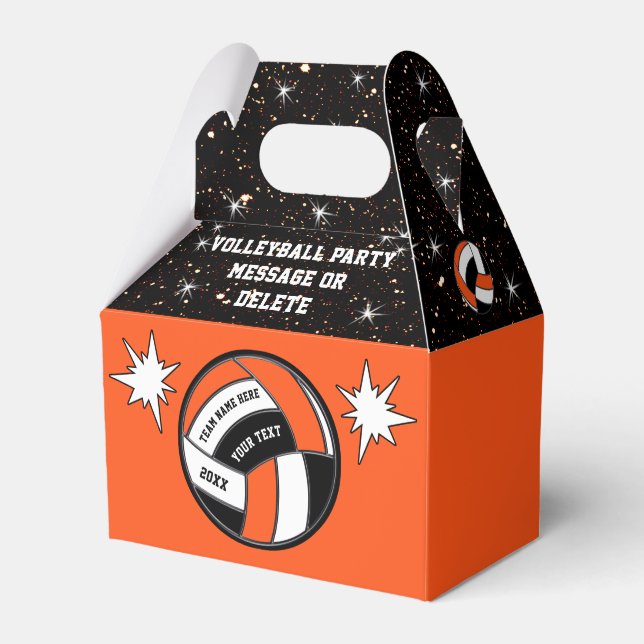 Orange, Black, Personalized, Volleyball Treat Bags Favor Boxes (Front Side)