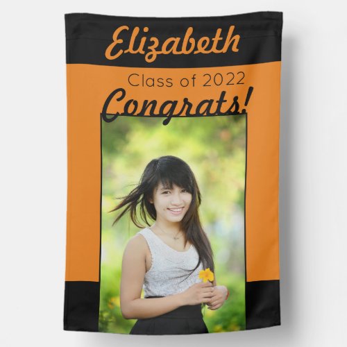 Orange  Black Photo Congrats Graduation House Flag
