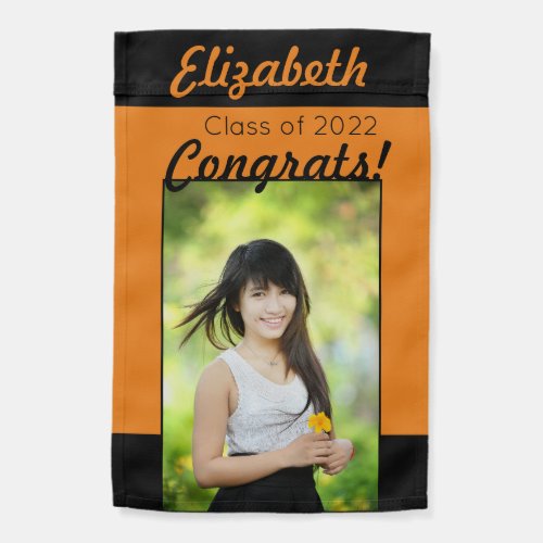 Orange  Black Photo Congrats Graduation Party Garden Flag