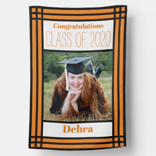 Orange Black Photo Geometric Graduation Party House Flag