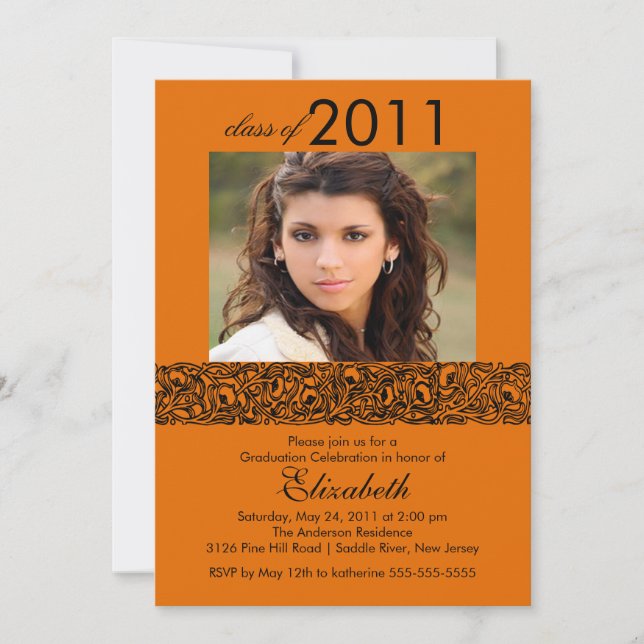 Orange & Black Photo Graduation Invitation (Front)
