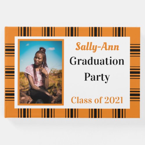 Orange Black Photo Graduation Party Guest Book