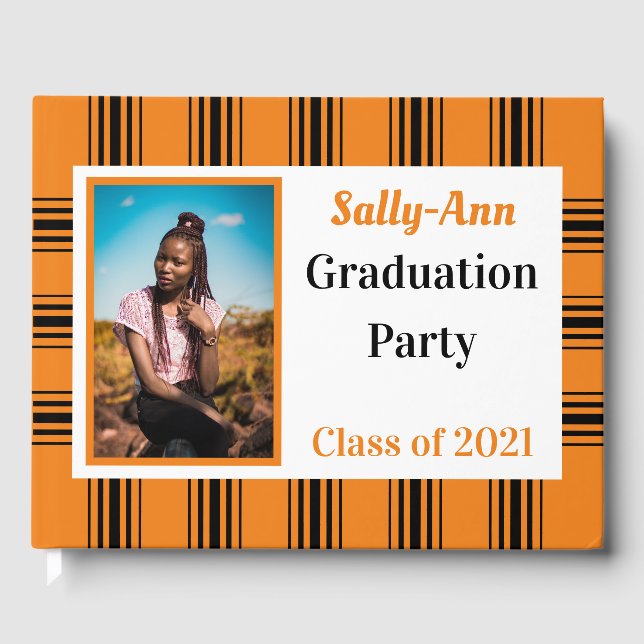 Orange Black Photo Graduation Party Guest Book (Front)