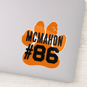 Orange & Black Player Number Pawprint Sticker