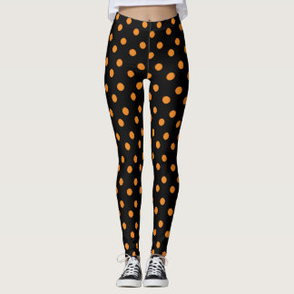 Orange & Black Polka Dot Halloween Themed Leggings
