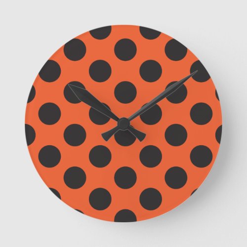 Orange  Black polka dot pattern modern bug Round Clock