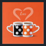 Orange   Black polka dot RomanticDecor Acrilic ART<br><div class="desc">Halloween Orange Black polka dots Romantic Decorative Collection, Trendy Design Acrilic Art with two cups and "Love" Inscription on Orange background, Customize Text Change option. Minimal Design. Art & Wall Décor, Framed & Finished Art, Acrylic Art - Couple Coffee Mugs, Modern Poster. Funny poster for Coffee Lovers beautiful gift for...</div>