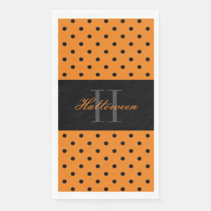 Orange black polka dots custom monogram Halloween Paper Guest Towels