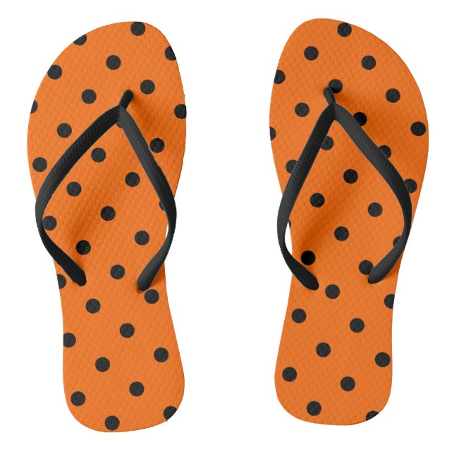 Orange/Black Polka Dots Flip Flops (Footbed)