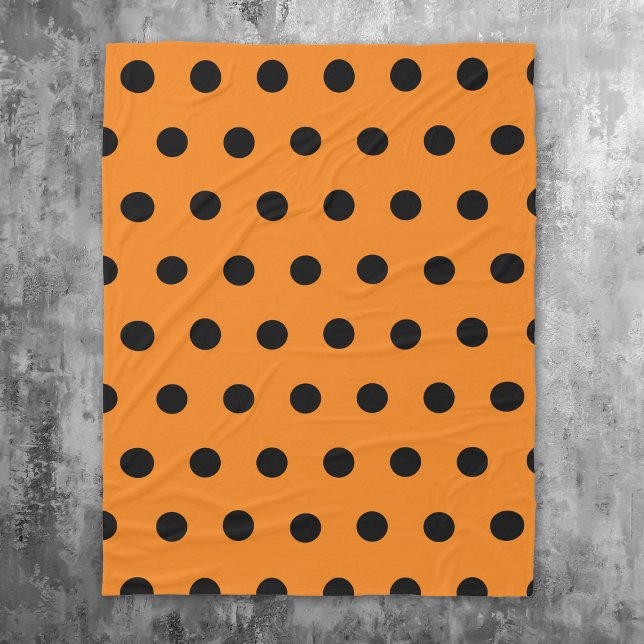 Orange Black Polka Dots Pattern Fleece Blanket (Creator Uploaded)