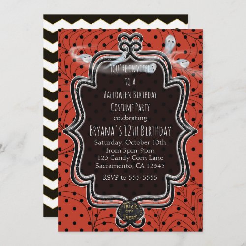 Orange  Black Polka Dots Whimsical Halloween Invitation