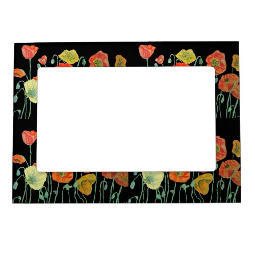 Orange Black Poppies Watercolour Magnetic Frame