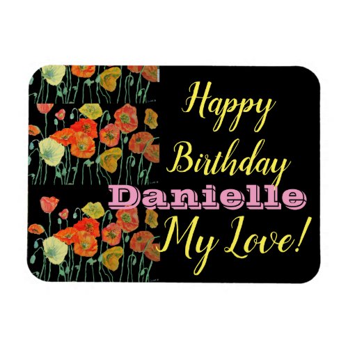 Orange Black Poppy Happy Birthday Fridge Magnet