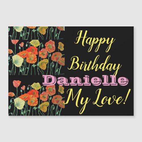 Orange Black Poppy Happy Birthday Magnetic Card