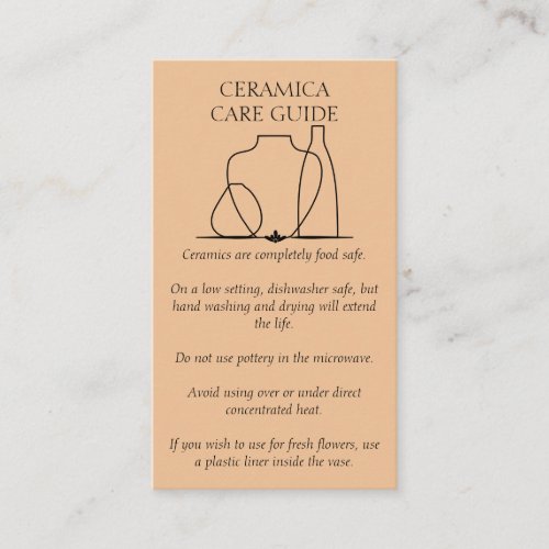 Orange Black Pottery Vase Ceramic Care Instruction Business Card