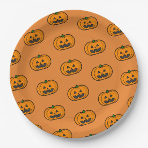 Orange Black Pumpkin Pattern Halloween Party Paper Plates