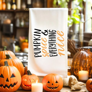 Orange & Black Pumpkin Spice Thanksgiving Quote Kitchen Towel